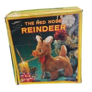 The Red Nose Reindeer Christmas Toy Vintage in Box S366 Red bow And Nose